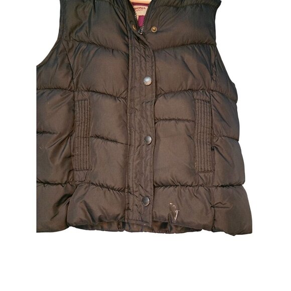 ARIZONA JEANS CO Women Puffer Vest Jacket Brown Faux Fur Hooded Large EUC - Picture 3 of 7